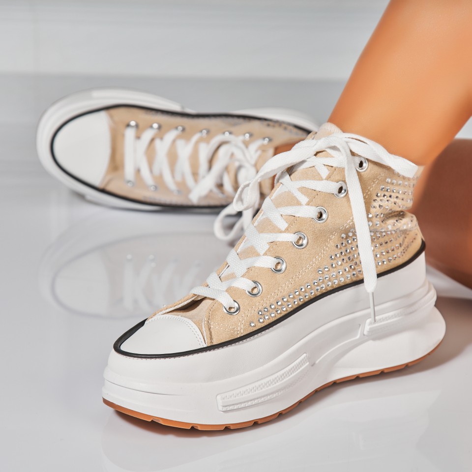 Poze Sneakersi dama Piele Ecologica Intoarsa Bej Anay