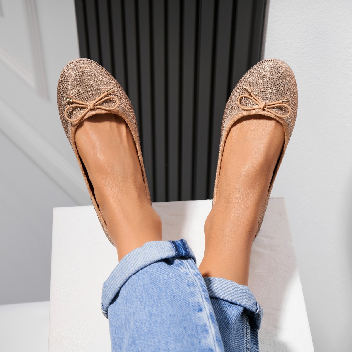 Poze Balerini damă Textil Roz Auriu Nolawi