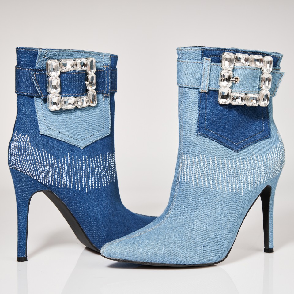 Poze Botine dama cu Toc Bleumarin din Textil Dioni