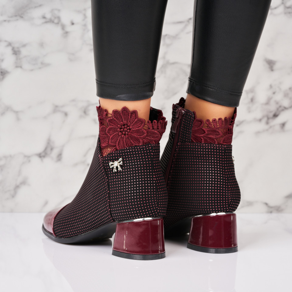 Poze Botine dama Imblanite Bordo din Piele Ecologica Intoarsa Shandra