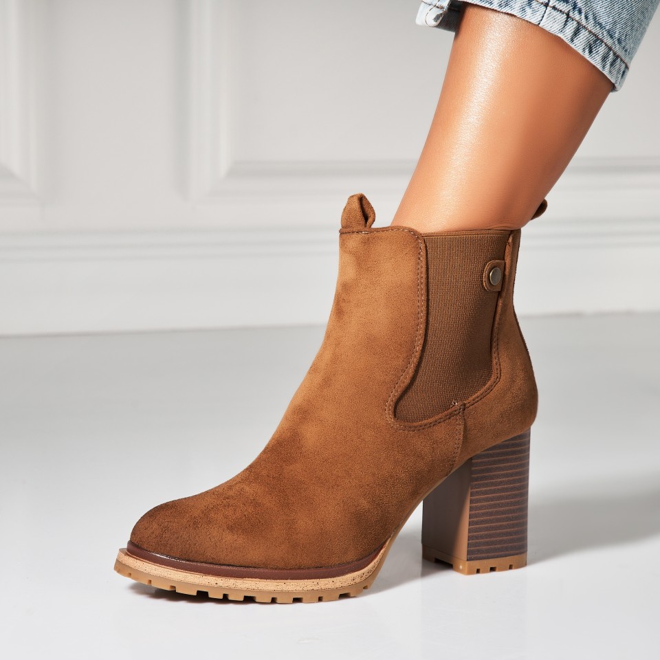 Poze Botine dama Imblanite Camel din Piele Ecologica Intoarsa Elora