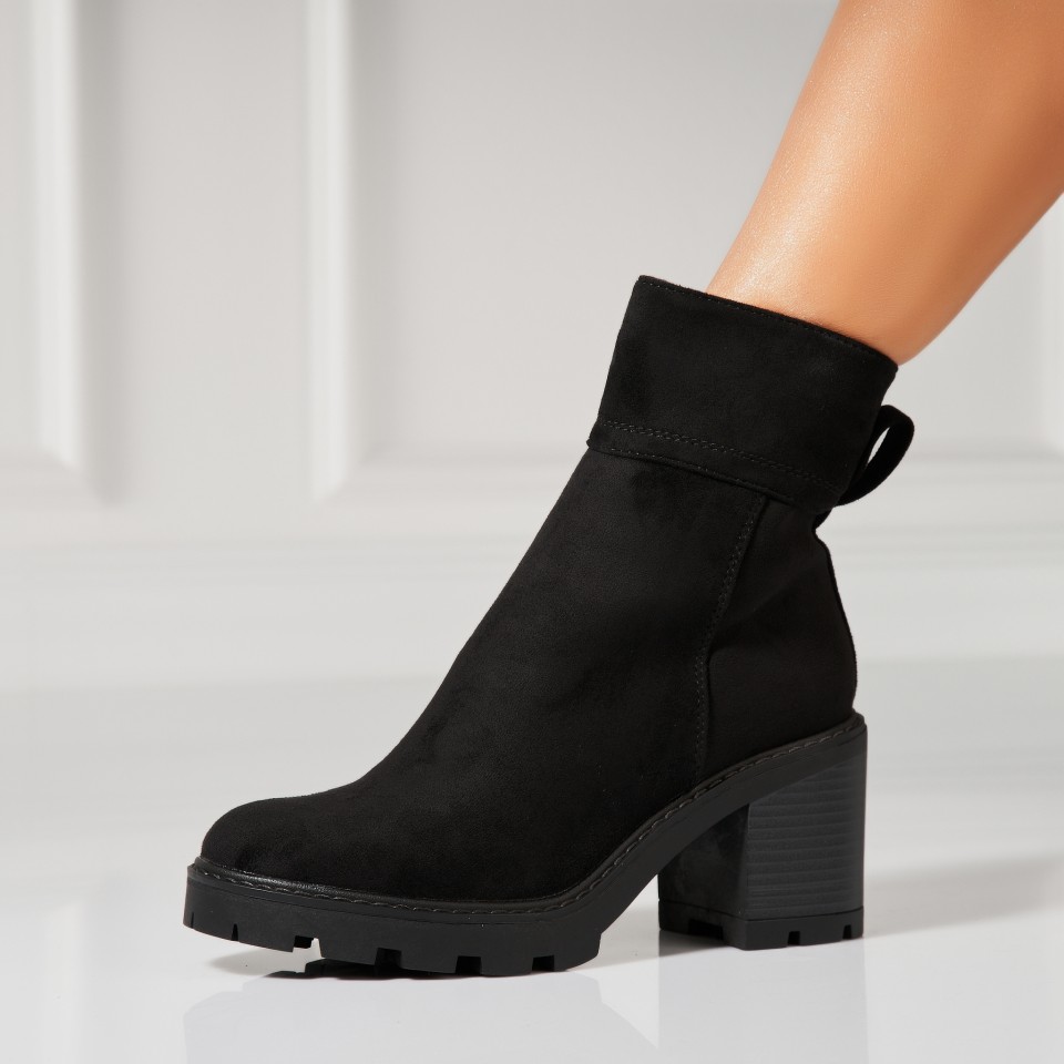 Poze Botine dama Imblanite Negre din Piele Ecologica Intoarsa Javeria