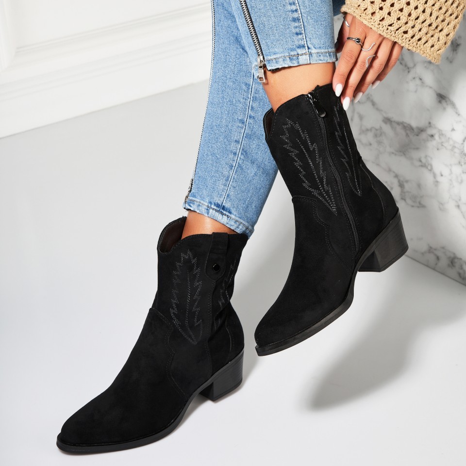 Poze Botine dama Imblanite Negre din Piele Ecologica Intoarsa Katiy