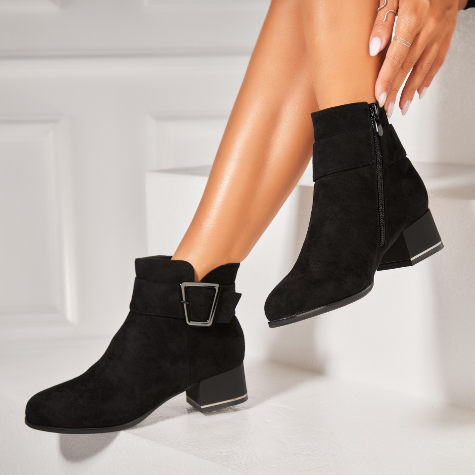 Poze Botine dama Imblanite Negre din Piele Ecologica Intoarsa Maila