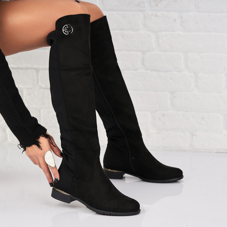 Poze Cizme Dama Imblanite Negre din Piele Ecologica Intoarsa Apai2