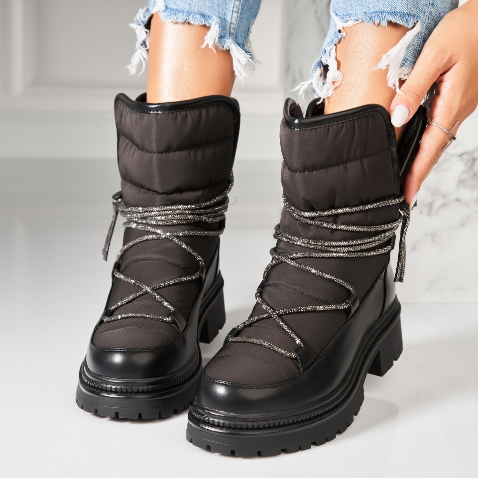 Poze Cizme Dama Imblanite Negre din Piele Ecologica Riham