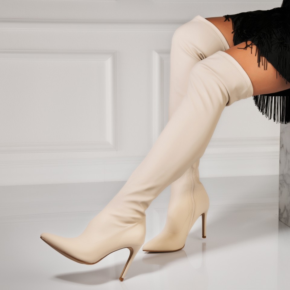 Poze Cizme Iarna Bej din Piele Ecologica Erisa