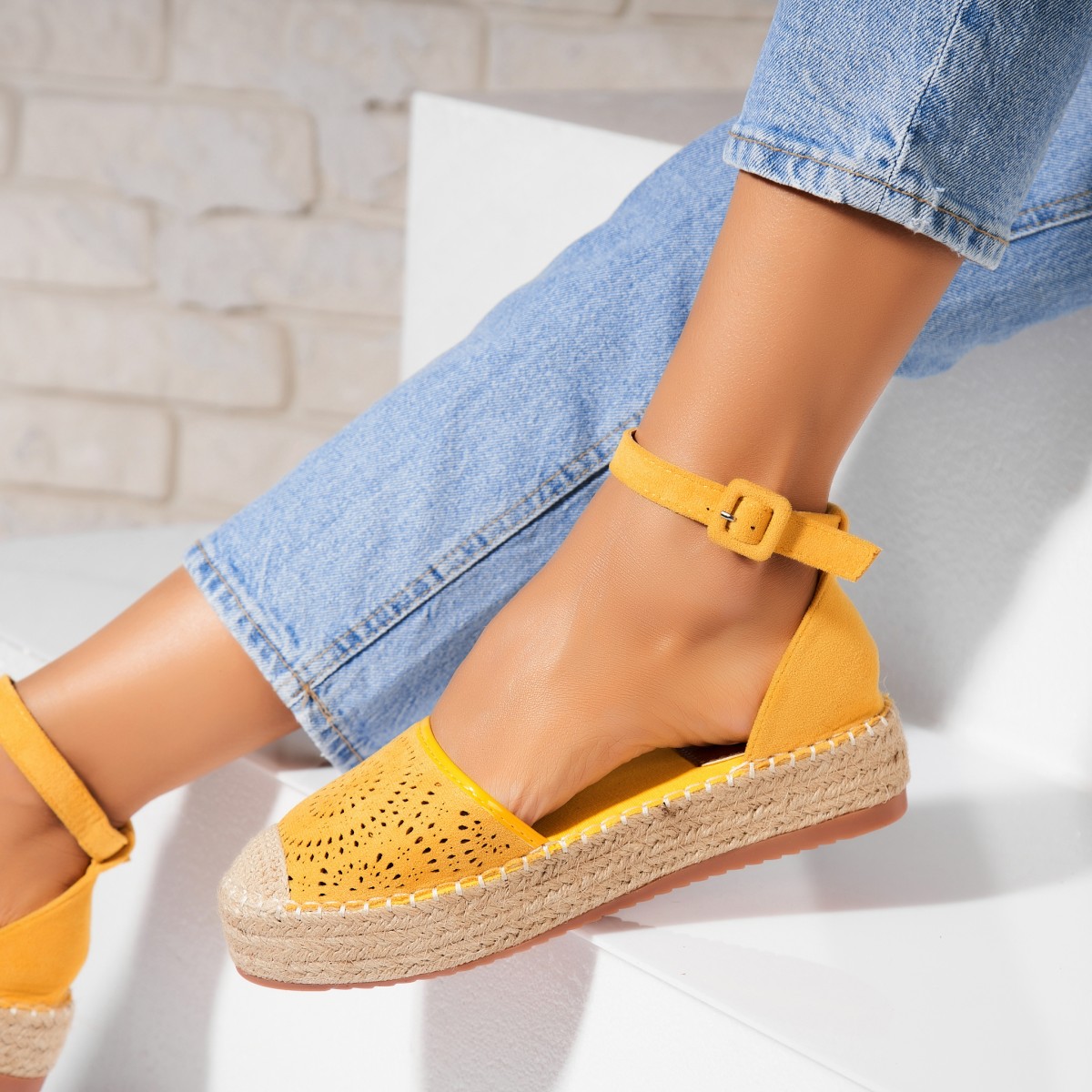 Poze Espadrile dama Galbene din Piele Ecologica Intoarsa Aspen