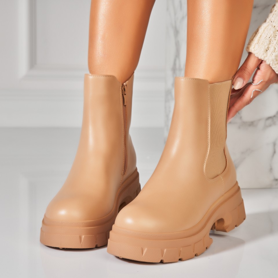 Poze Ghete Dama Imblanite Kaki din Piele Ecologica Madina