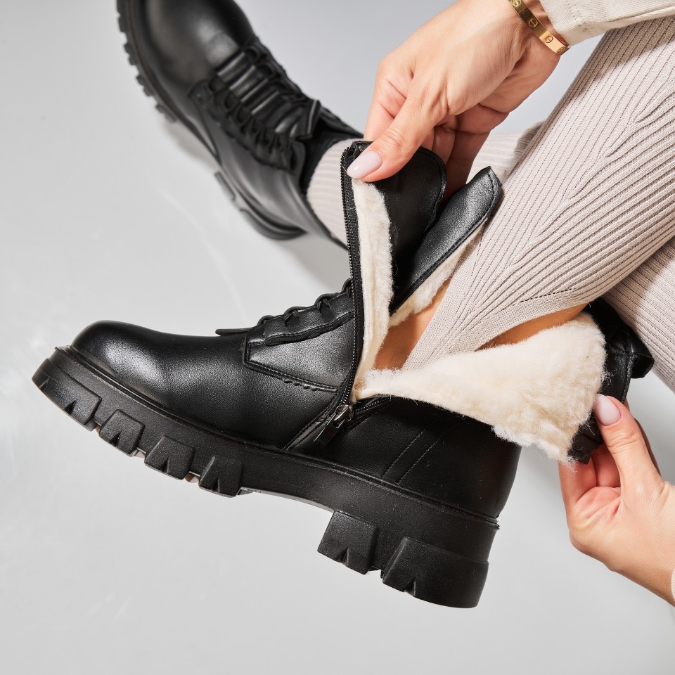 Poze Ghete Dama Imblanite Negre din Piele Ecologica Anvika