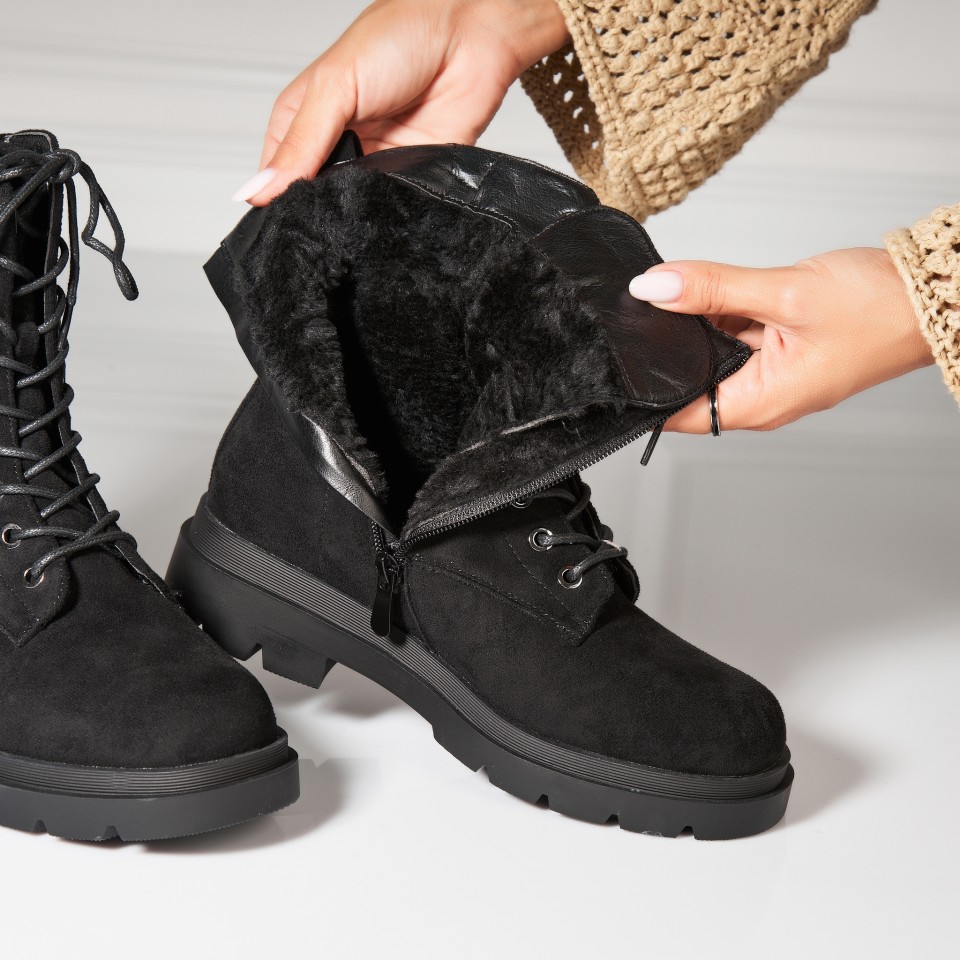 Poze Ghete Dama Imblanite Negre din Piele Ecologica Intoarsa Aaira