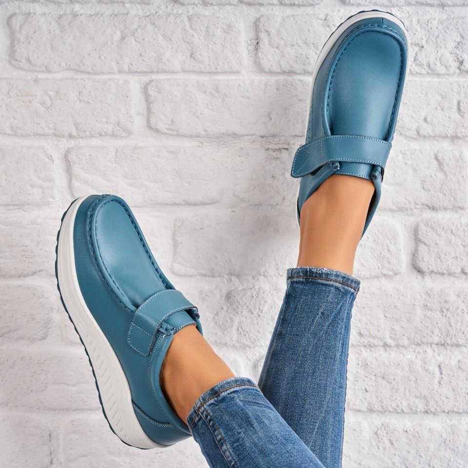 Poze Mocasini dama Piele Naturala Albastri Emika