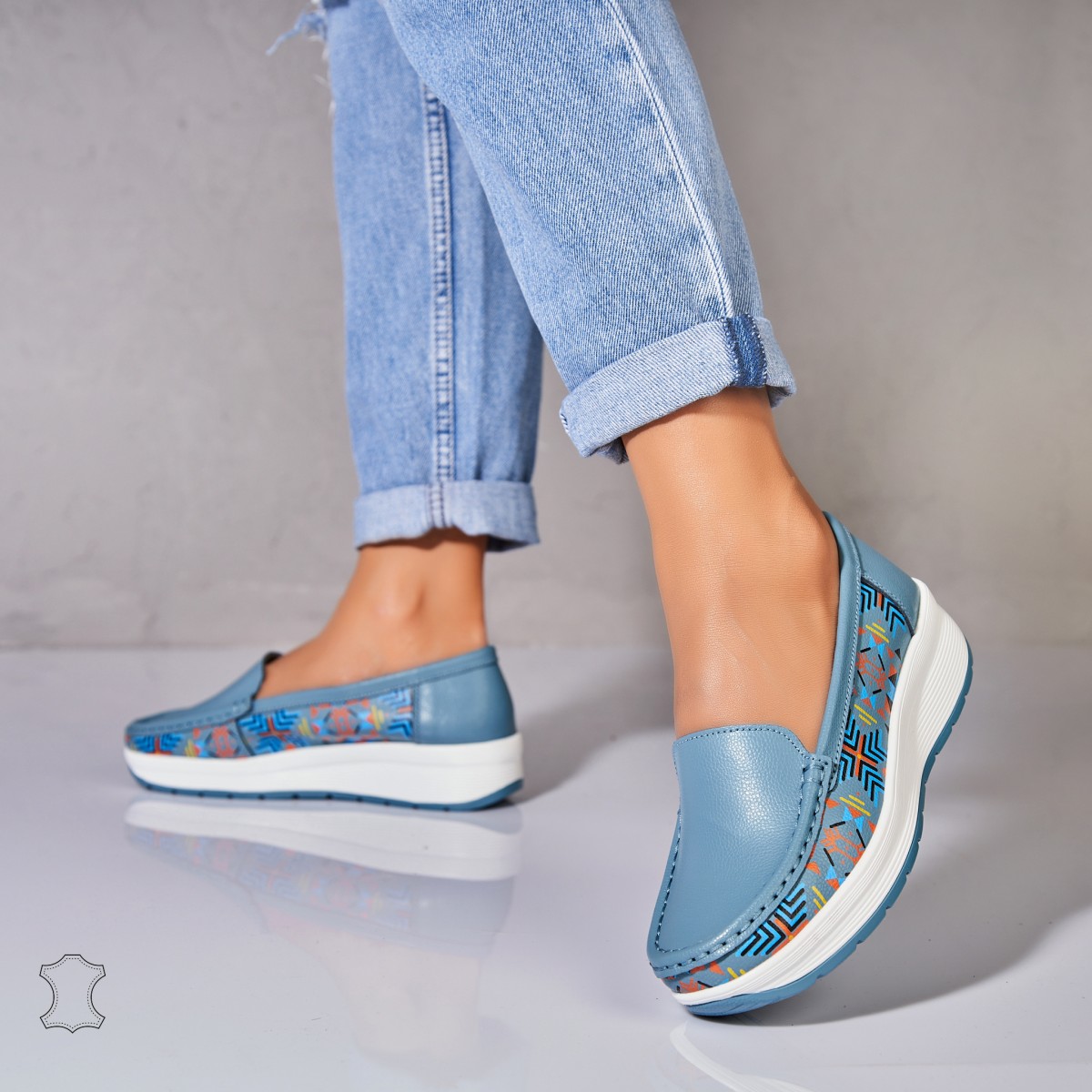 Poze Mocasini dama Piele Naturala Albastri Rysa