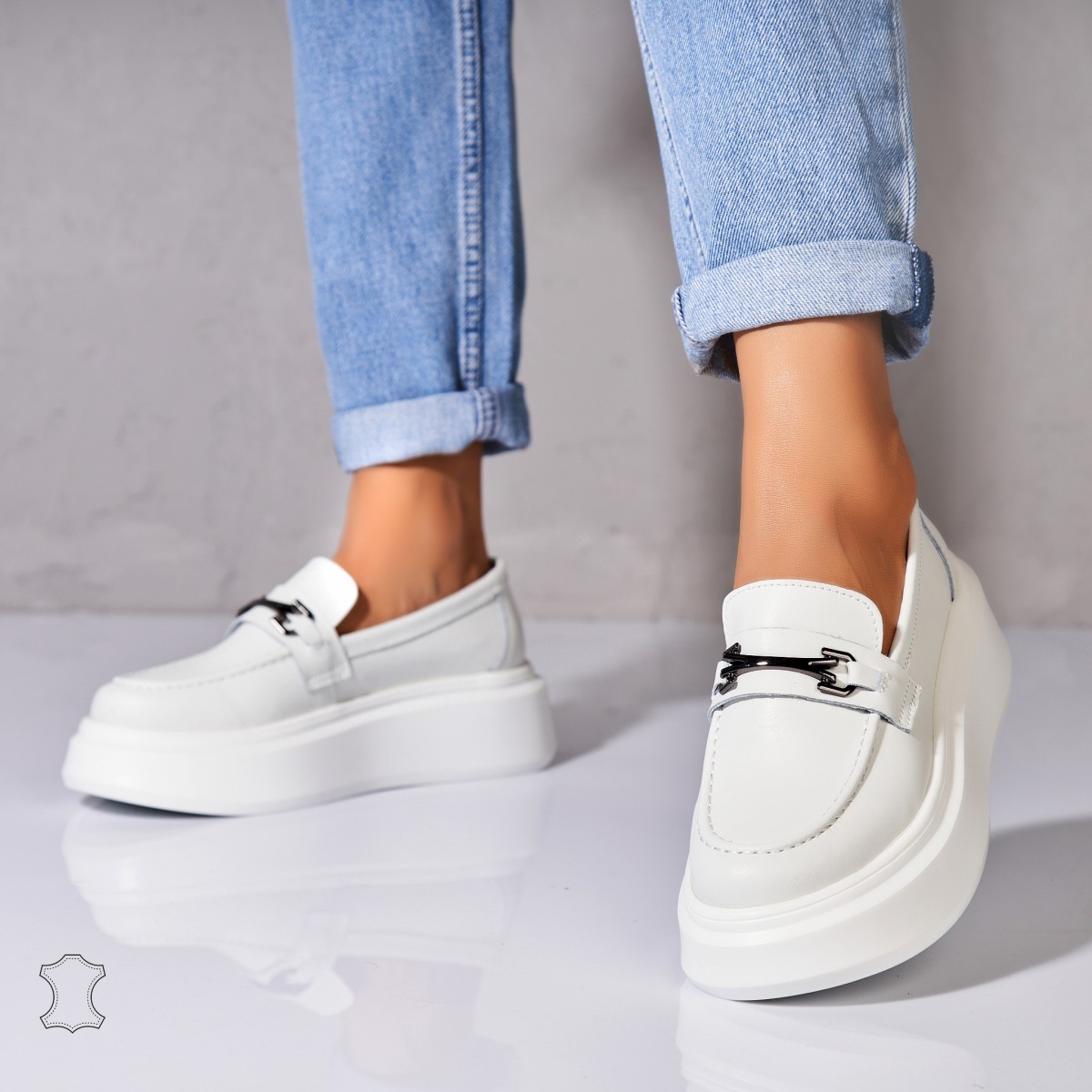 Poze Mocasini dama Piele Naturala Albi Lydia