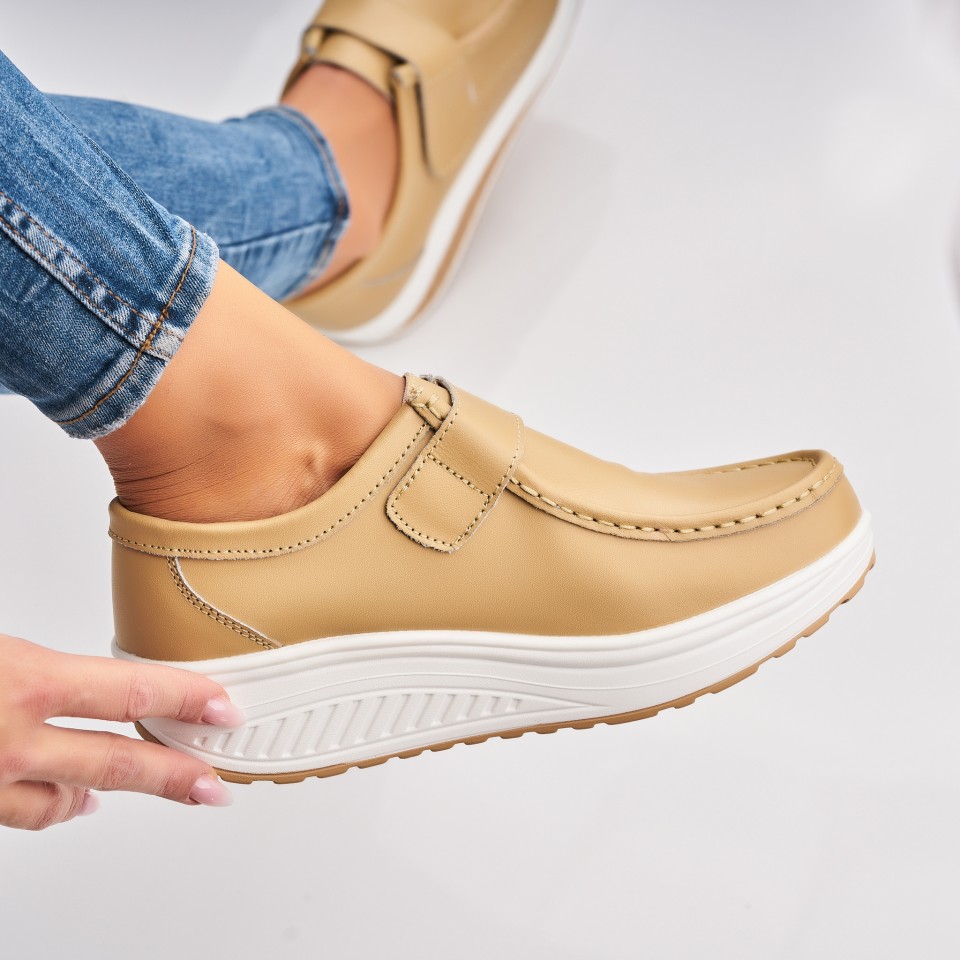 Poze Mocasini dama Piele Naturala Bej Emika