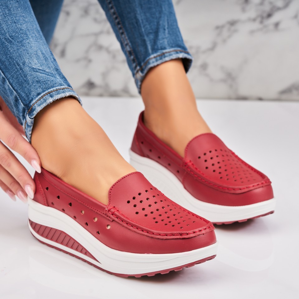 Poze Mocasini dama Piele Naturala Bordo Anzal