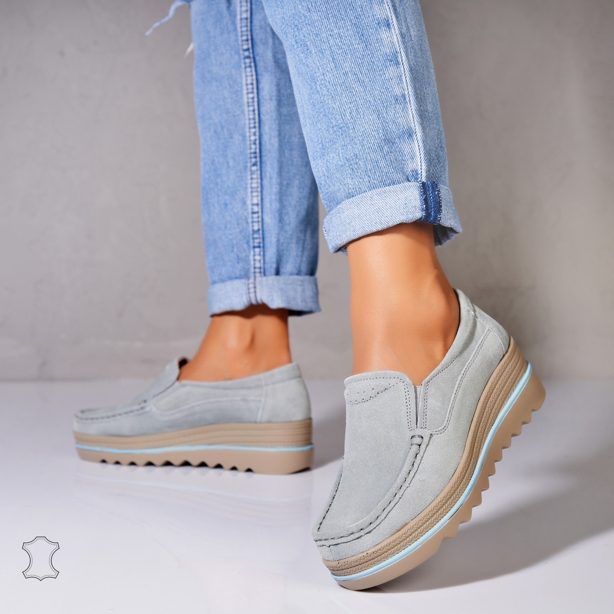 Poze Mocasini dama Piele Naturala Intoarsa Albastri Sulma