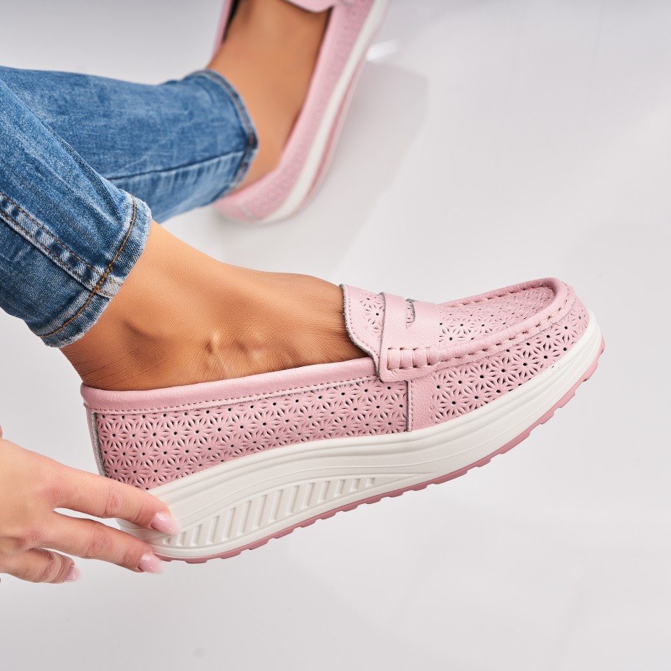 Poze Mocasini dama Piele Naturala Roz Clara