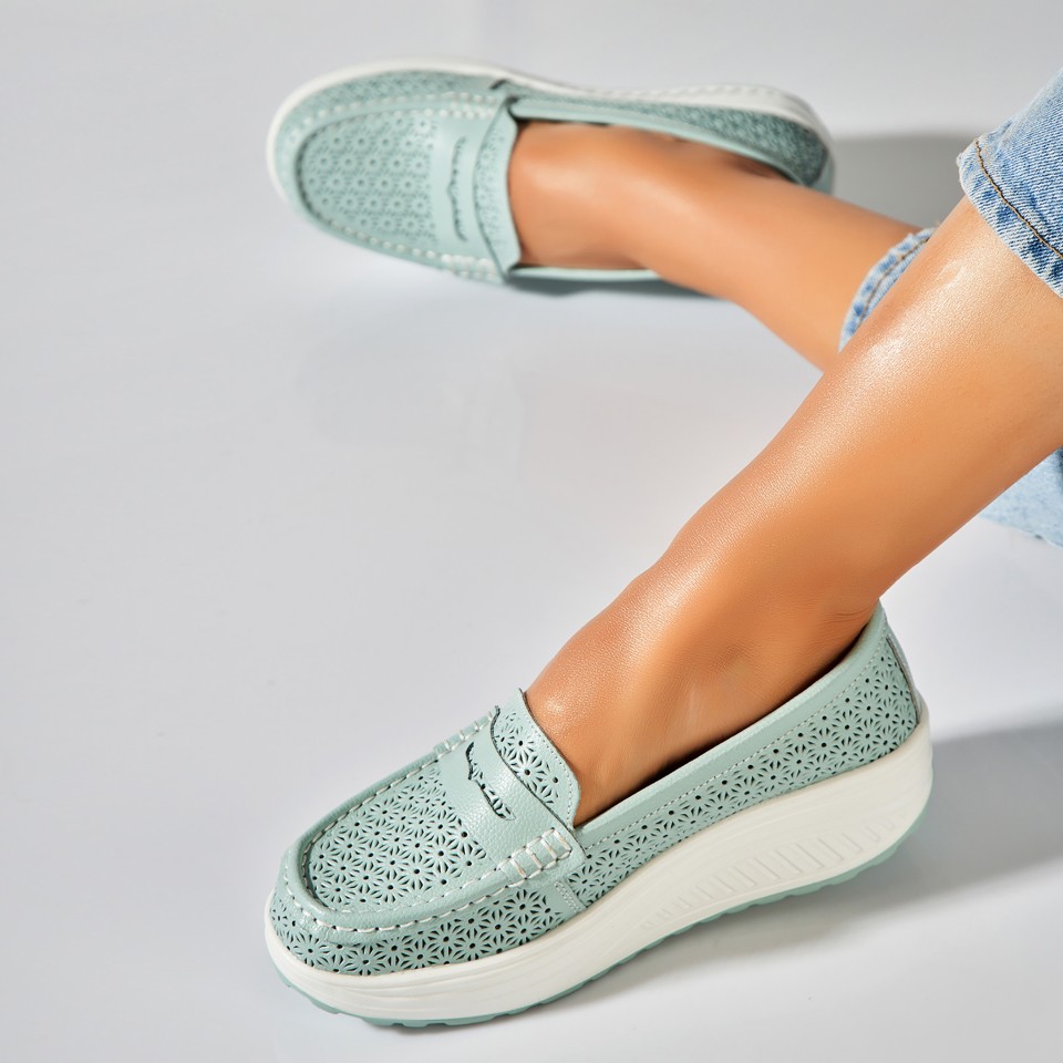 Poze Mocasini dama Piele Naturala Turcoaz Clara