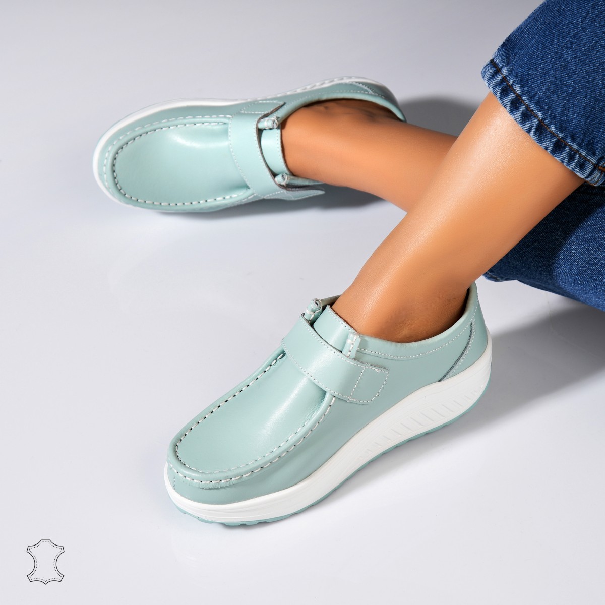 Poze Mocasini dama Piele Naturala Verzi Emika