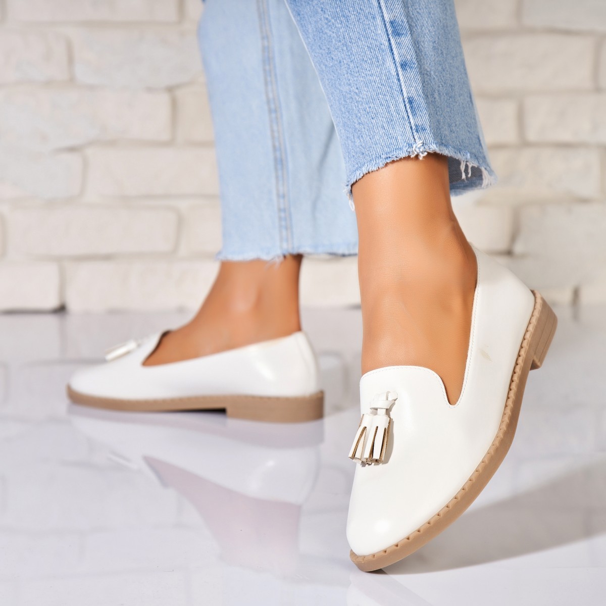 Poze Pantofi dama casual Albi din Piele Ecologica Ezra