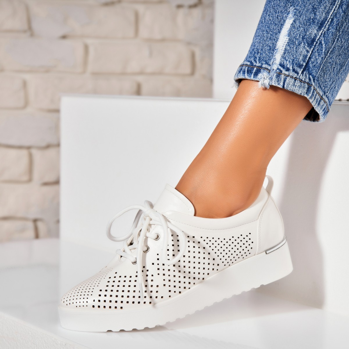 Poze Pantofi dama casual Albi din Piele Ecologica Jenin