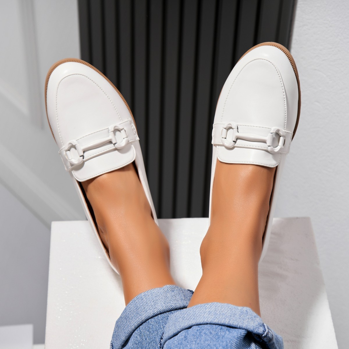 Poze Pantofi dama casual Albi din Piele Ecologica Raima