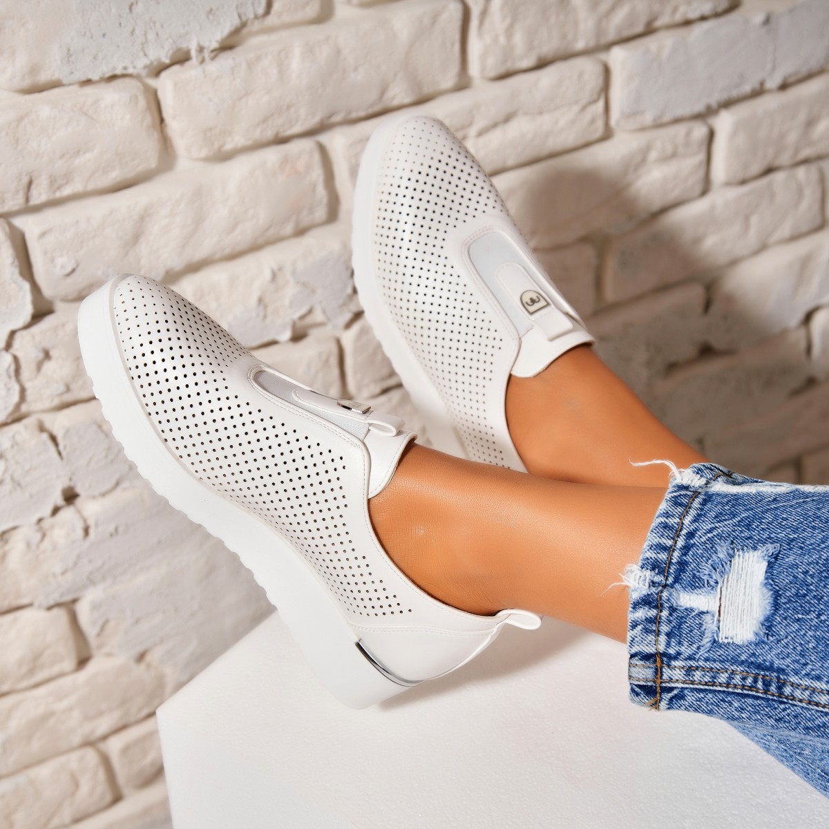 Poze Pantofi dama casual Albi din Piele Ecologica Sira