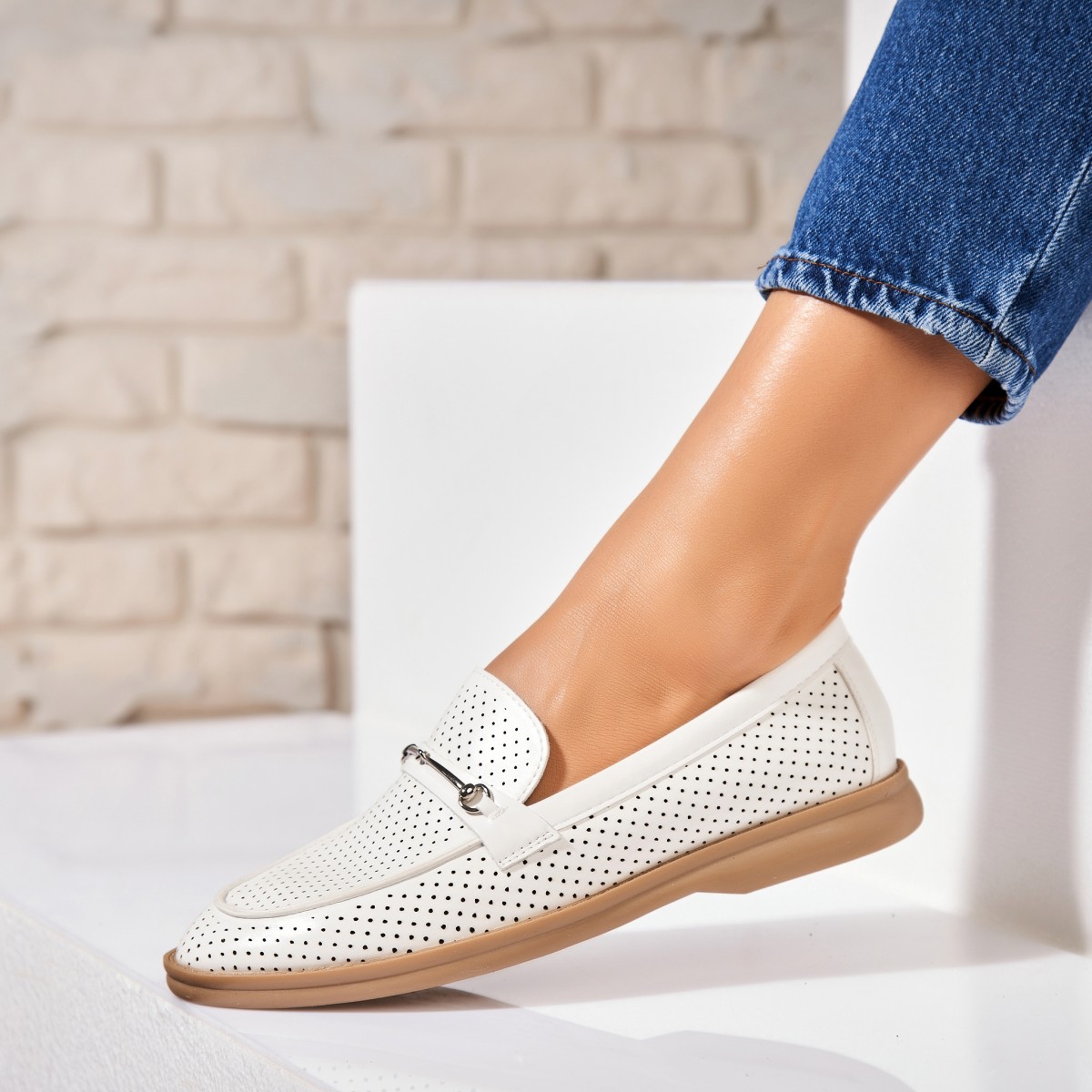 Poze Pantofi dama casual Albi din Piele Ecologica Smera