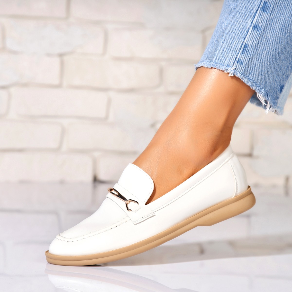 Poze Pantofi dama casual Albi din Piele Ecologica Tiera