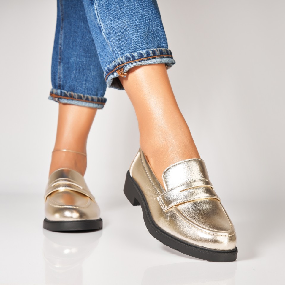 Poze Pantofi dama casual Auriu din Piele Ecologica Lacuita Nasiya