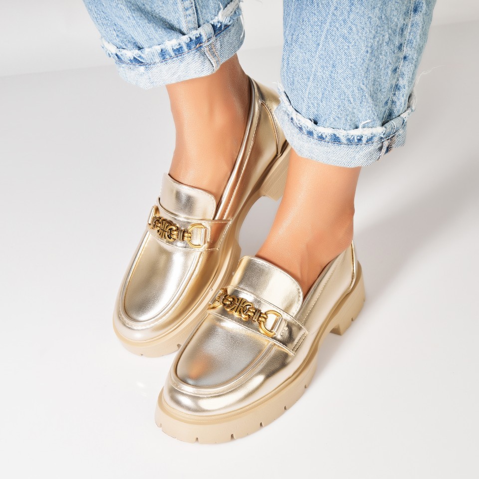 Poze Pantofi dama casual Auriu din Piele Ecologica Nandhi