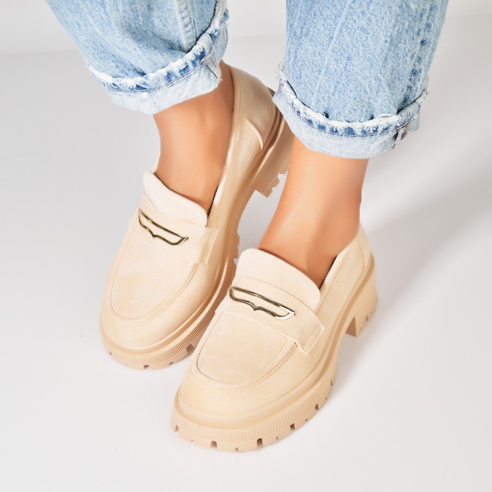 Poze Pantofi dama casual Bej din Piele Ecologica Intoarsa Yashwi