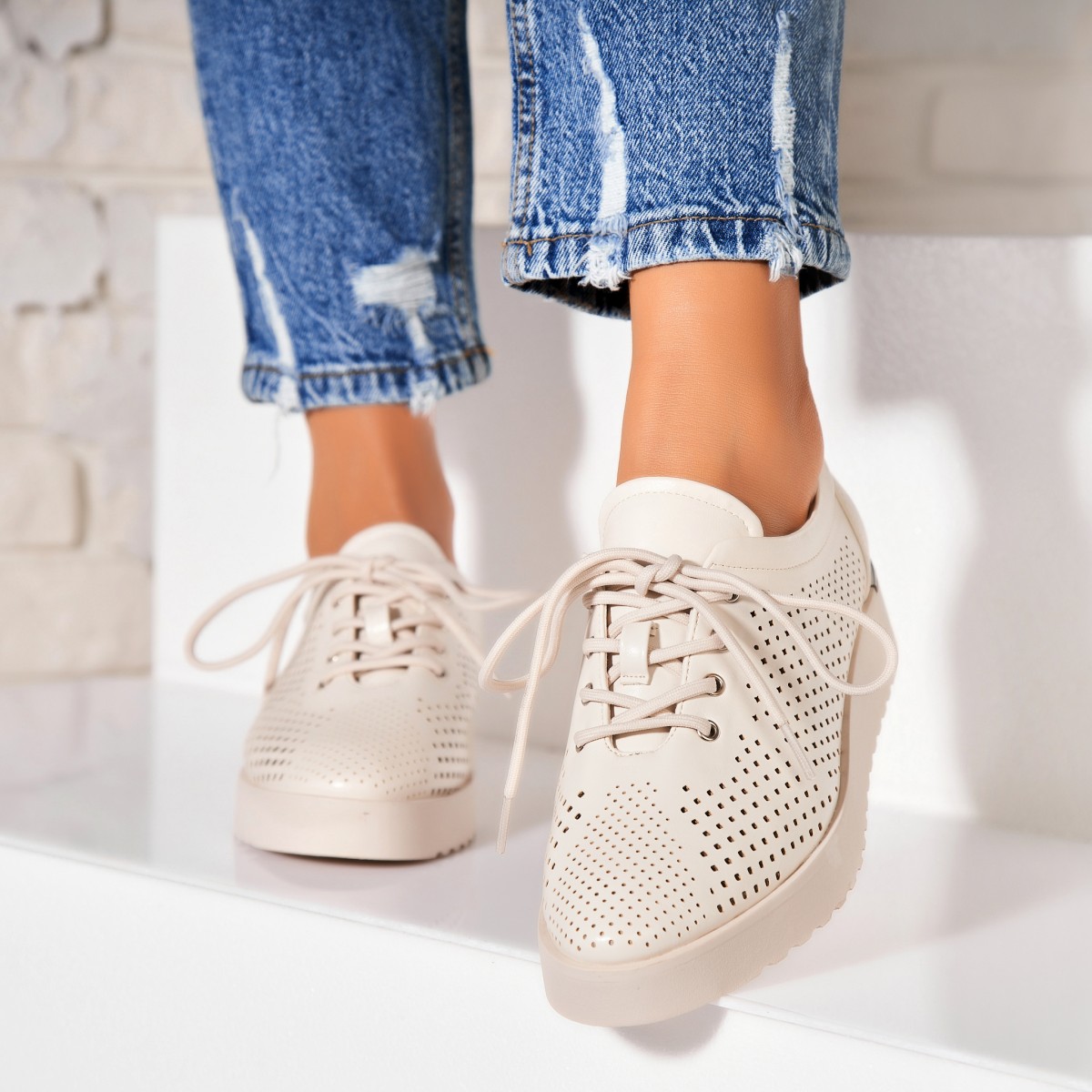 Poze Pantofi dama casual Bej din Piele Ecologica Jenin