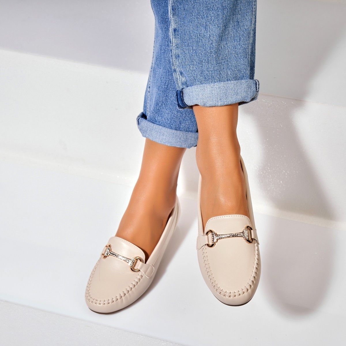 Poze Pantofi dama casual Bej din Piele Ecologica Savio