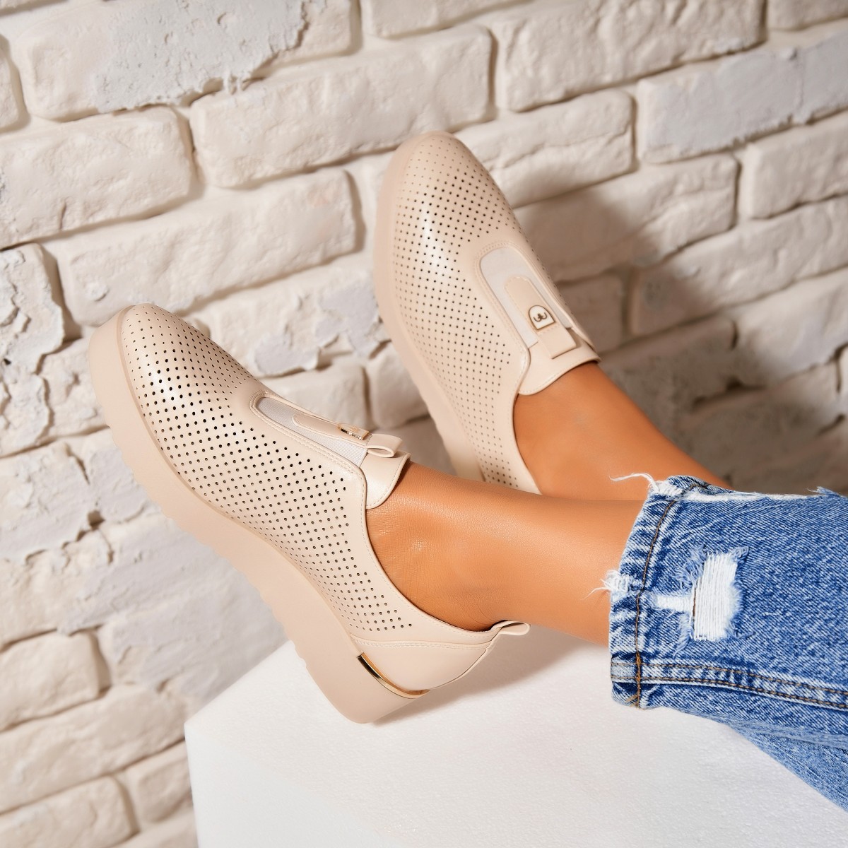 Poze Pantofi dama casual Bej din Piele Ecologica Sira