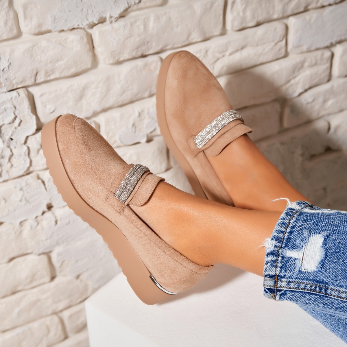 Poze Pantofi dama casual Kaki din Piele Ecologica Intoarsa Azyla