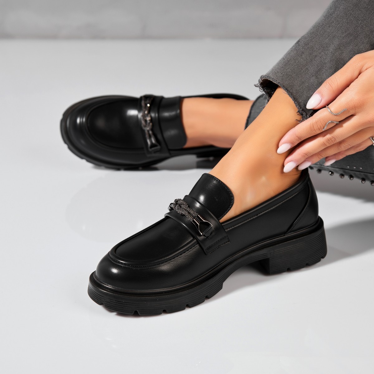 Poze Pantofi dama casual Negri din Piele Ecologica Diona