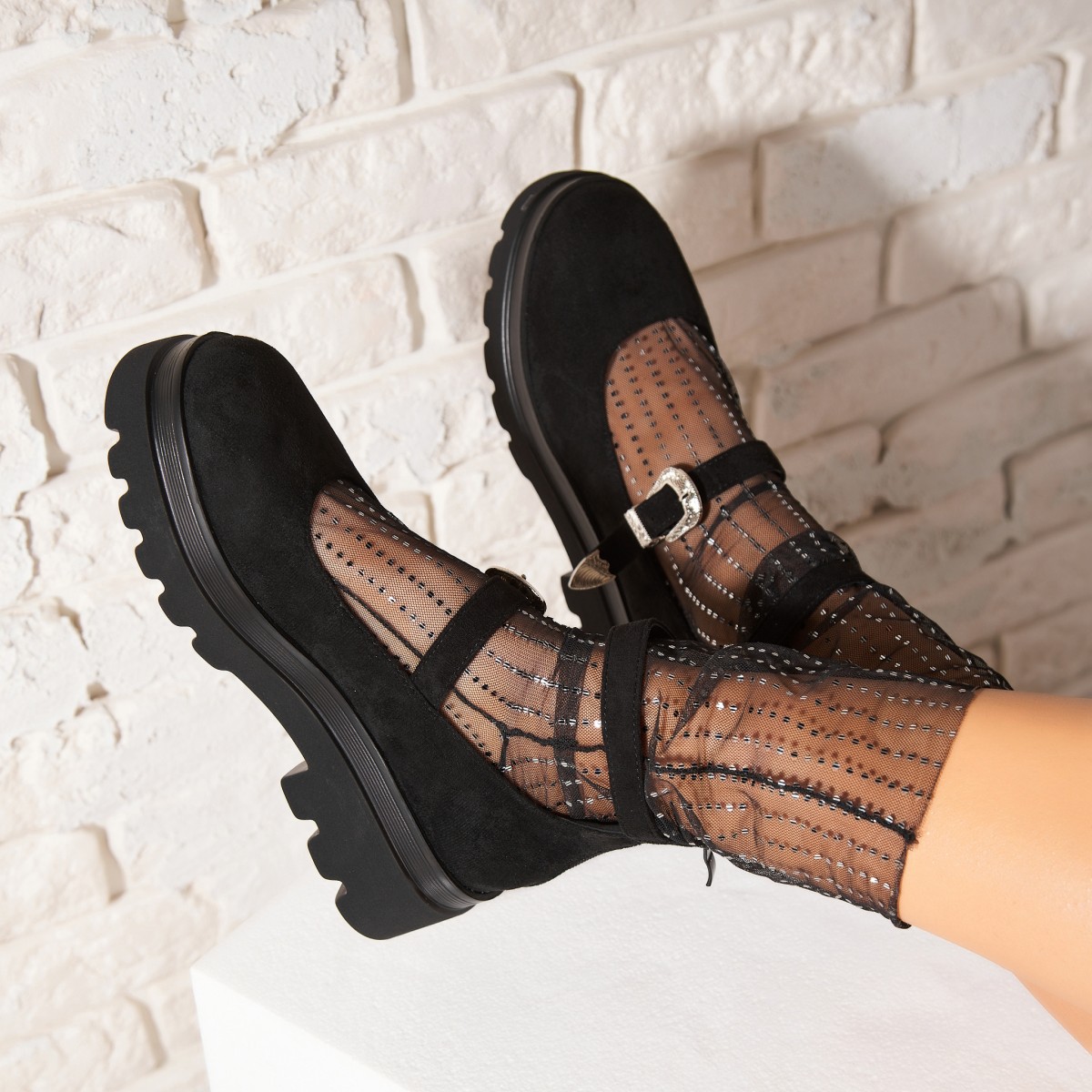 Poze Pantofi dama casual Negri din Piele Ecologica Intoarsa Zyaira