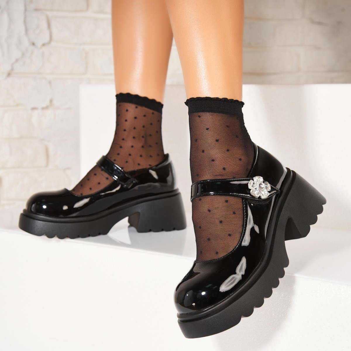 Poze Pantofi dama casual Negri din Piele Ecologica Lacuita Lyda