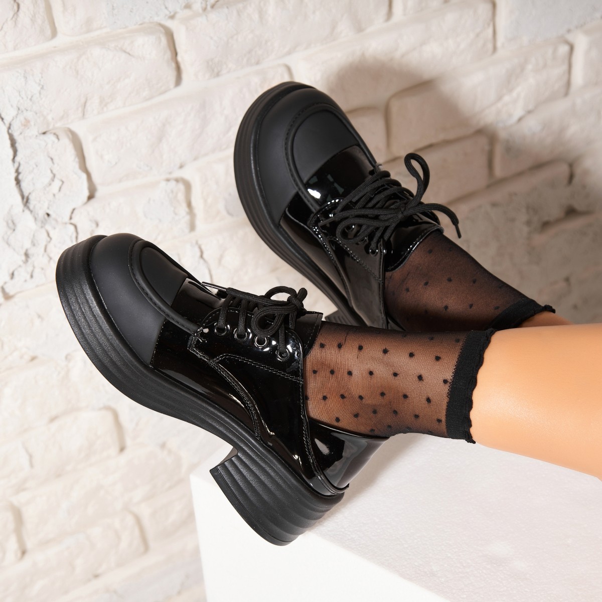 Poze Pantofi dama casual Negri din Piele Ecologica Lacuita Patsy