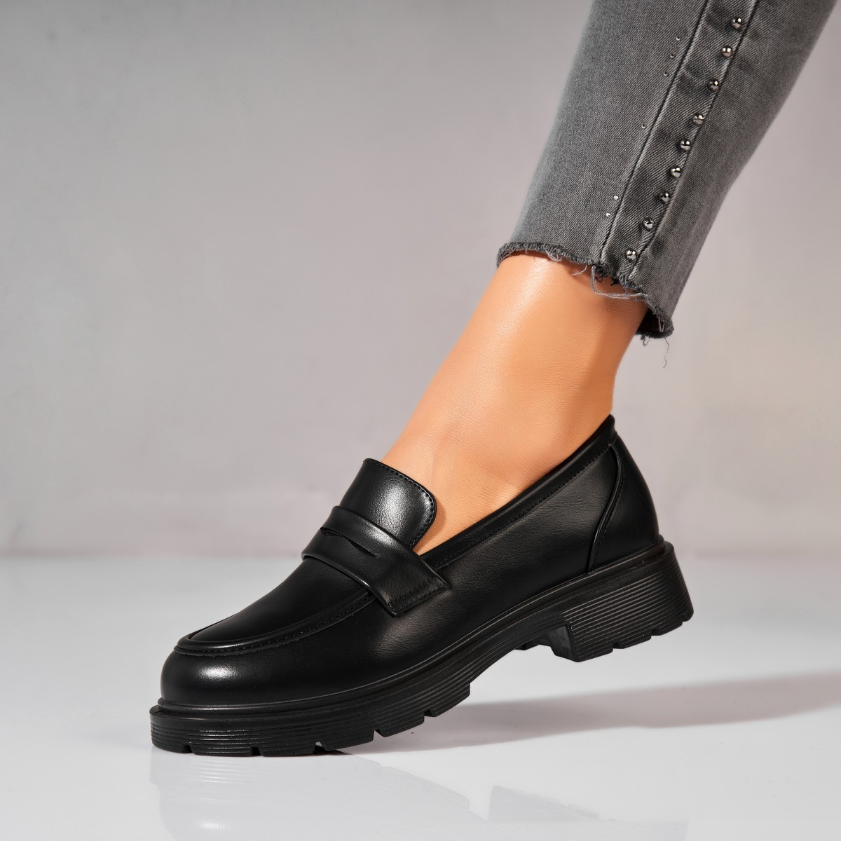 Poze Pantofi dama casual Negri din Piele Ecologica Seena