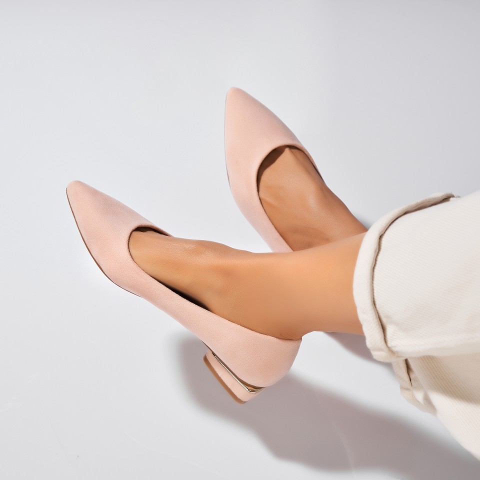 Poze Pantofi dama cu toc Bej din Piele Ecologica Intoarsa Ginna