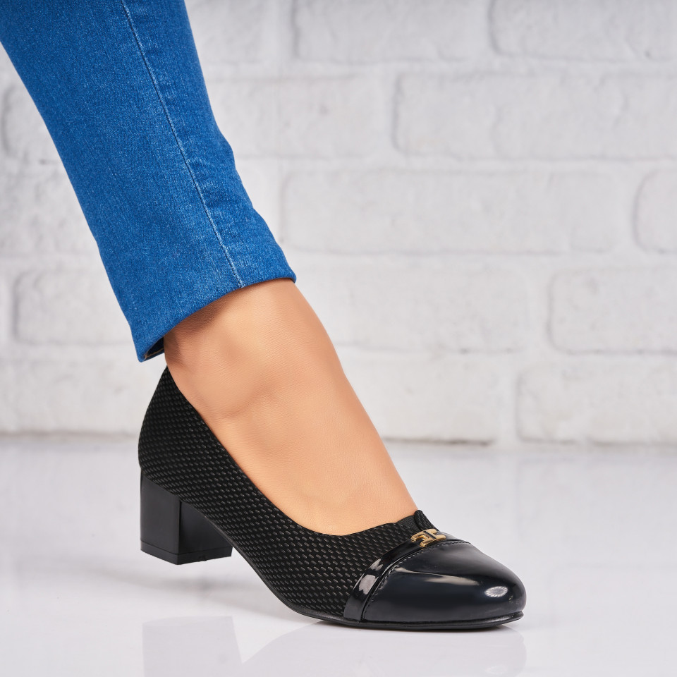 Pantofi dama cu toc Negri din Piele Ecologica Intoarsa Gurke A4356