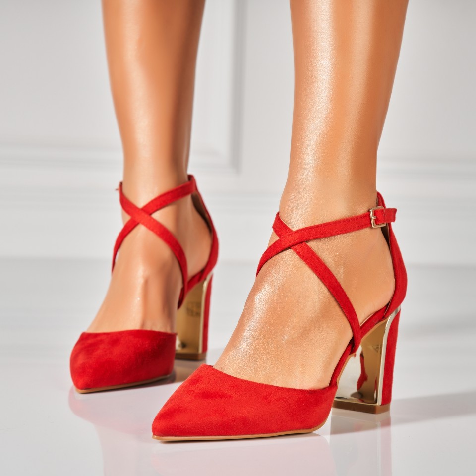 Poze Pantofi dama cu toc Rosii din Piele Ecologica Intoarsa Sanah