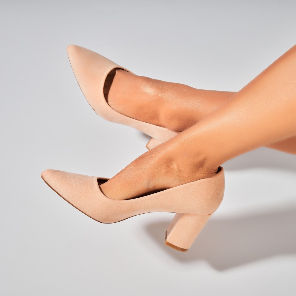 Poze Pantofi dama cu toc Roz din Piele Ecologica Intoarsa Ferris