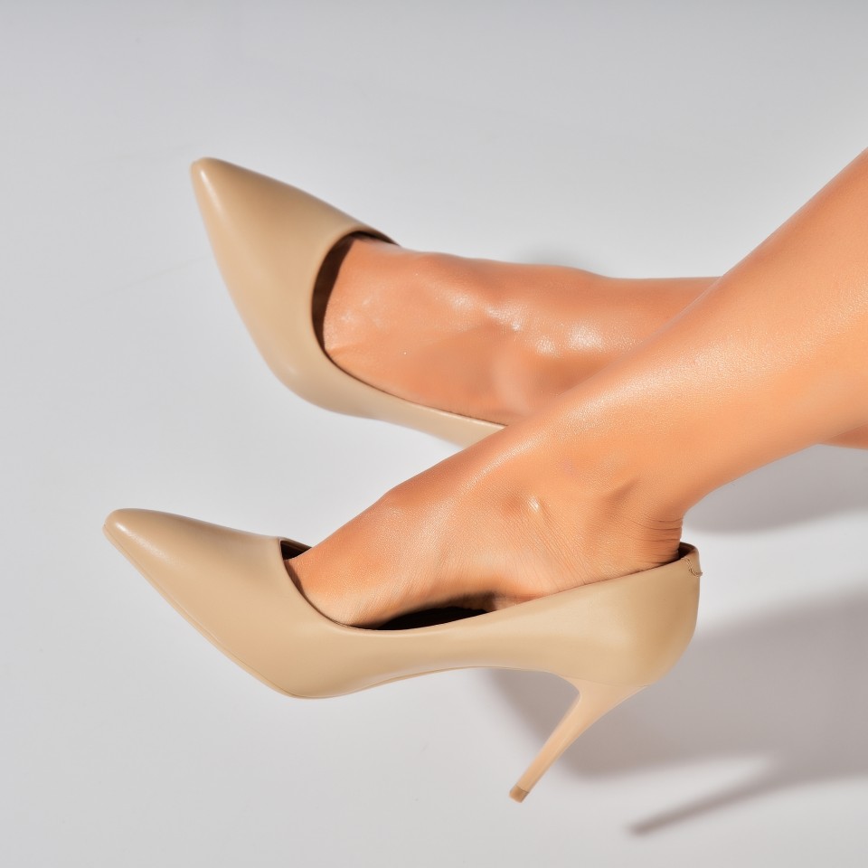 Poze Pantofi dama stiletto Bej din Piele Ecologica Khaza
