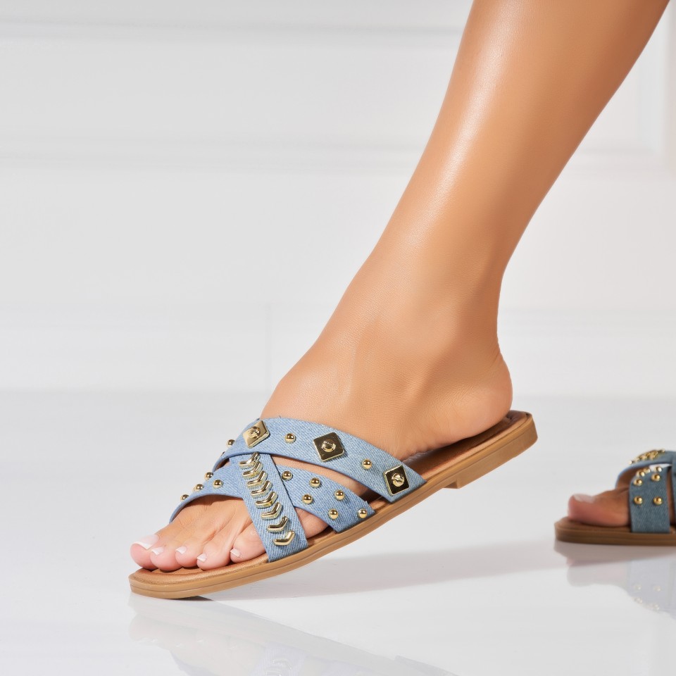 Poze Papuci/Slapi Albastri din Textil Ryne