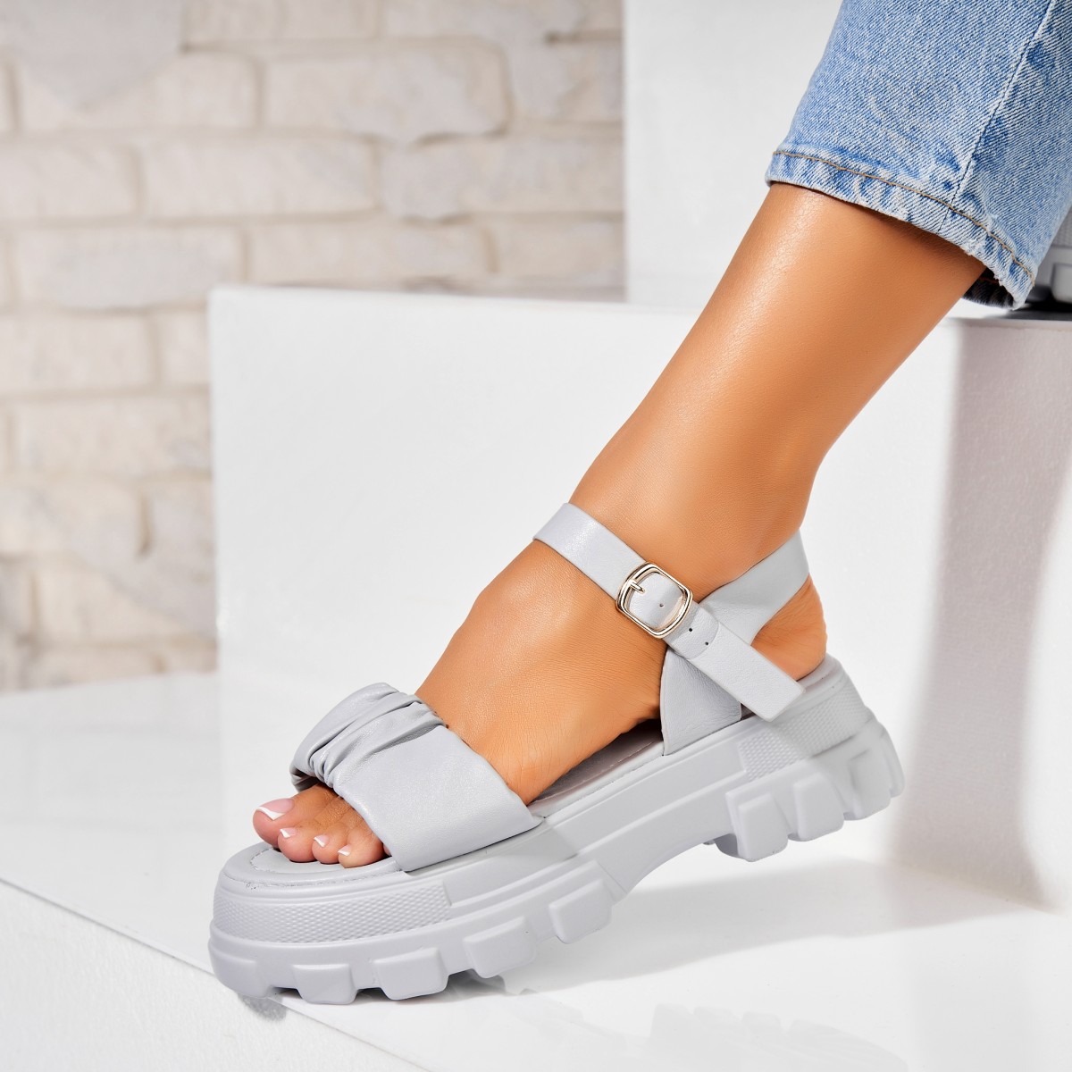 Poze Sandale dama cu platforma Albastre din Piele Ecologica Zaion
