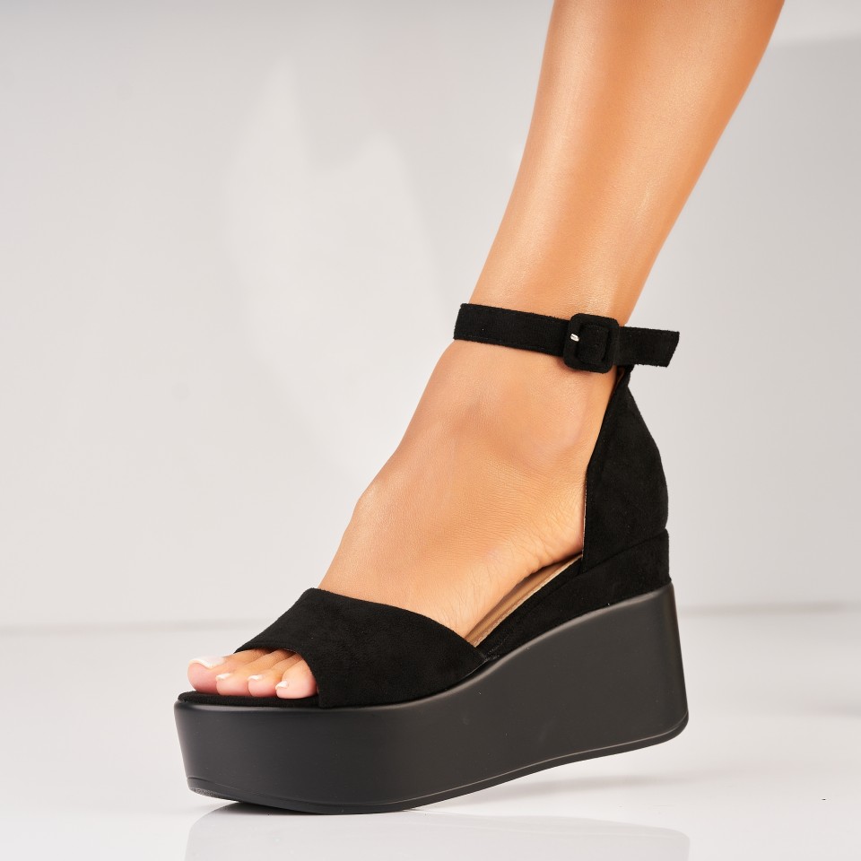 sandale dama cu platforma negre din piele ecologica intoarsa takwa~77058